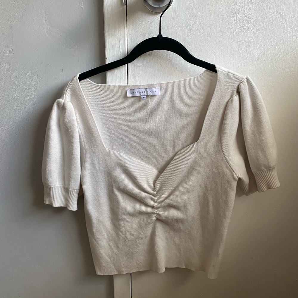 Endless Rose Cream Ruched Crop Blouse